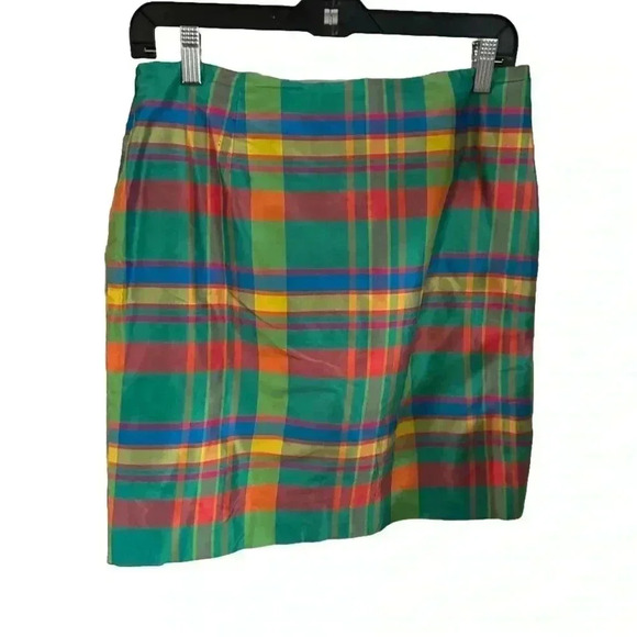 Lauren Ralph Lauren women’s plaid skirt 100% silk multi color size 8 - Picture 1 of 5